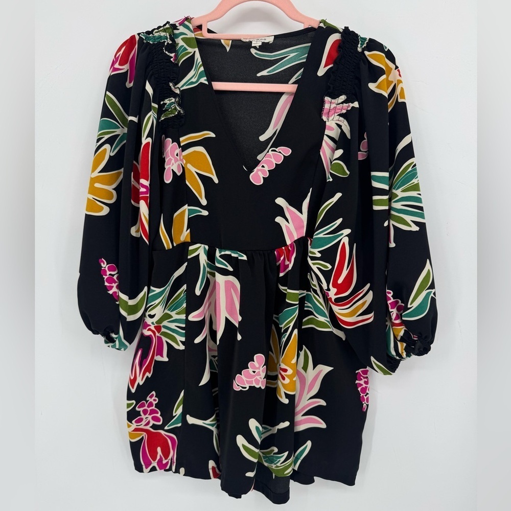 Umgee Women's Mini Dress With A Black Base And Floral Print Size Small